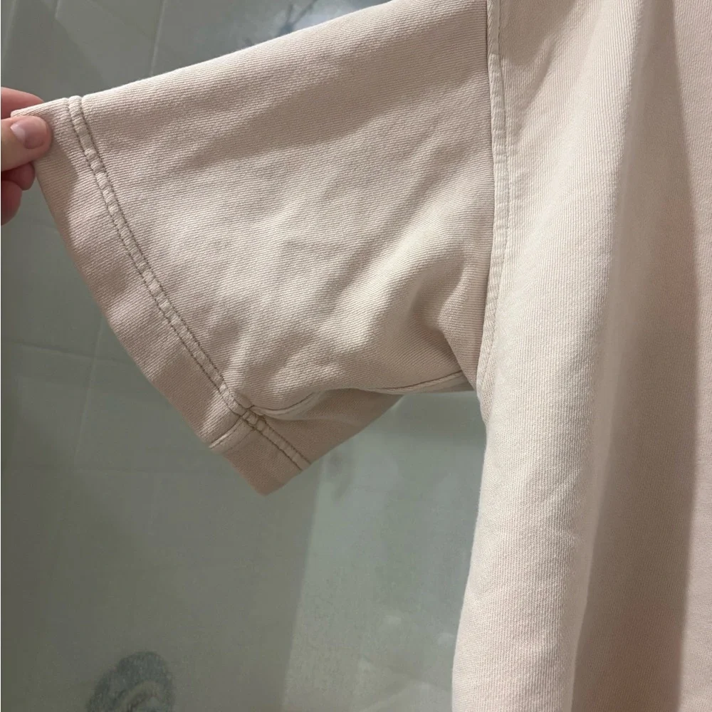 Aerie Beige Cream Sweatshirt Collared Pullover Short Sleeve Shirt - Picture 7 of 7